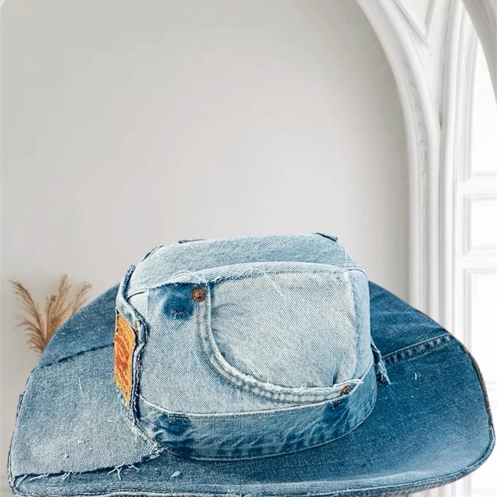 Levi's Light Blue Distressed Denim Cowboy Hat - Picture 7 of 7